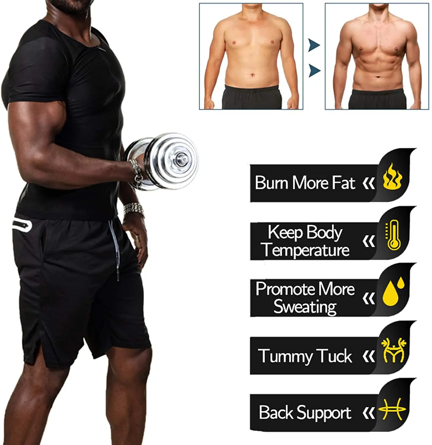 Men Sauna Suit Waist Trainer Sweat Enhancing Body Shaper for Weight Loss Workout Fitness Shapewear