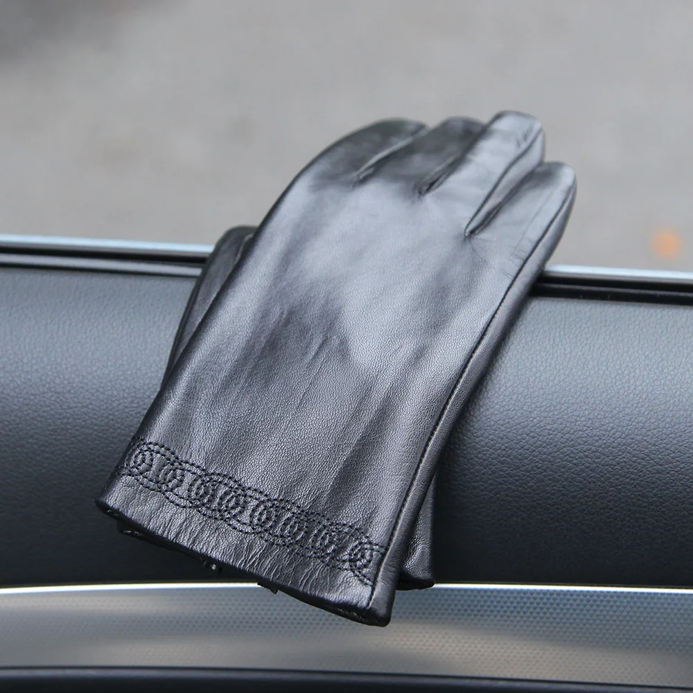 الكلاسيكية الأسود قفازات جلدية حقيقية الإناث الخريف الشتاء الحراري جلد الغنم موضة بسيطة المرأة القيادة قفازات جديد EL089NC #1