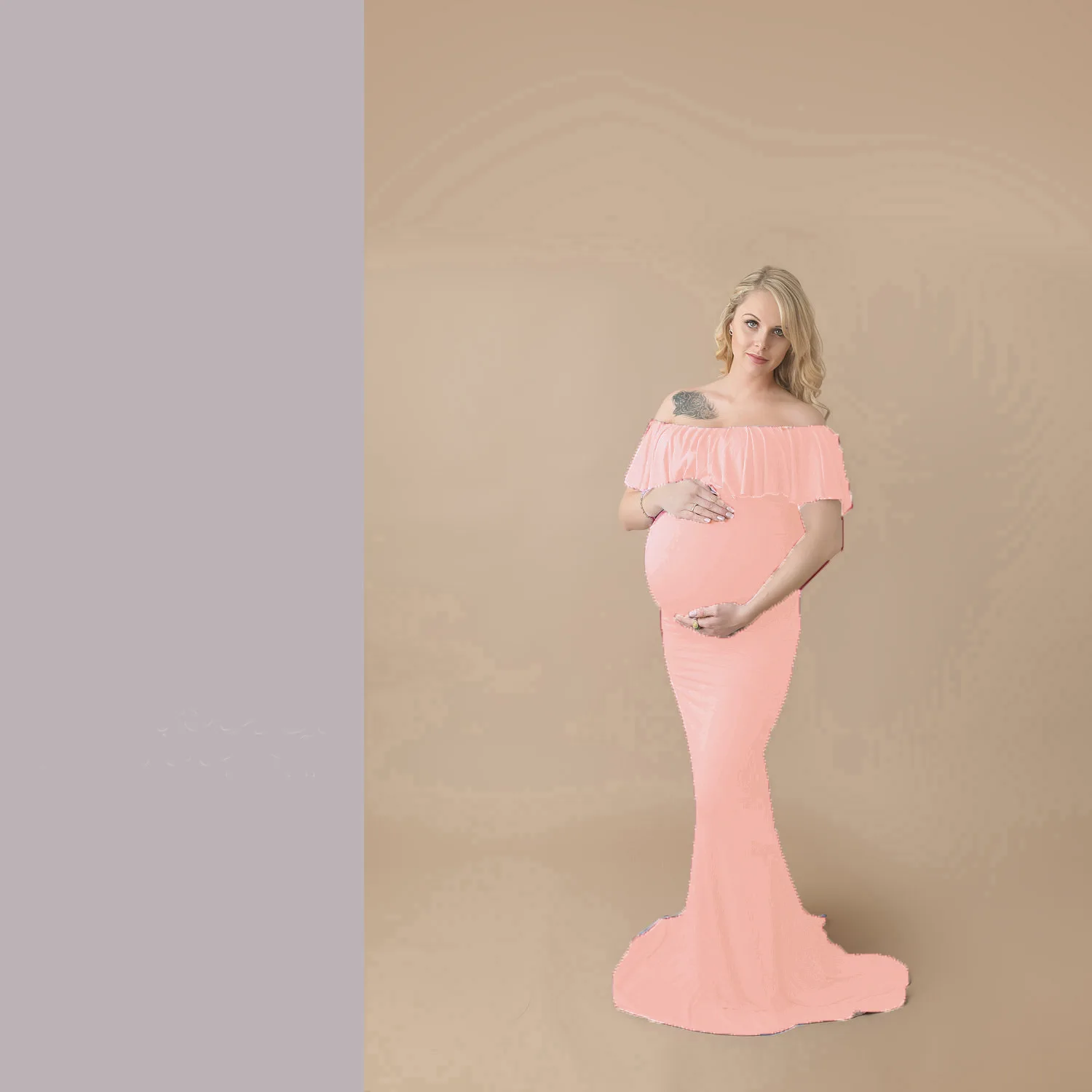 High Split Maternity Dresses for Baby Showers Photo Shoot Off Shoulder Long Sleeve Maxi Gown Pregnancy Dress Photography Props