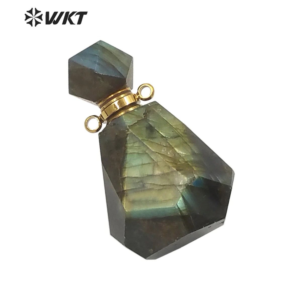 WT-P1627 Gorgeous Natural Faceted Flash Labradorite Perfume Bottle Pendant For Women Essencil Oil ACC Jewelry Findings