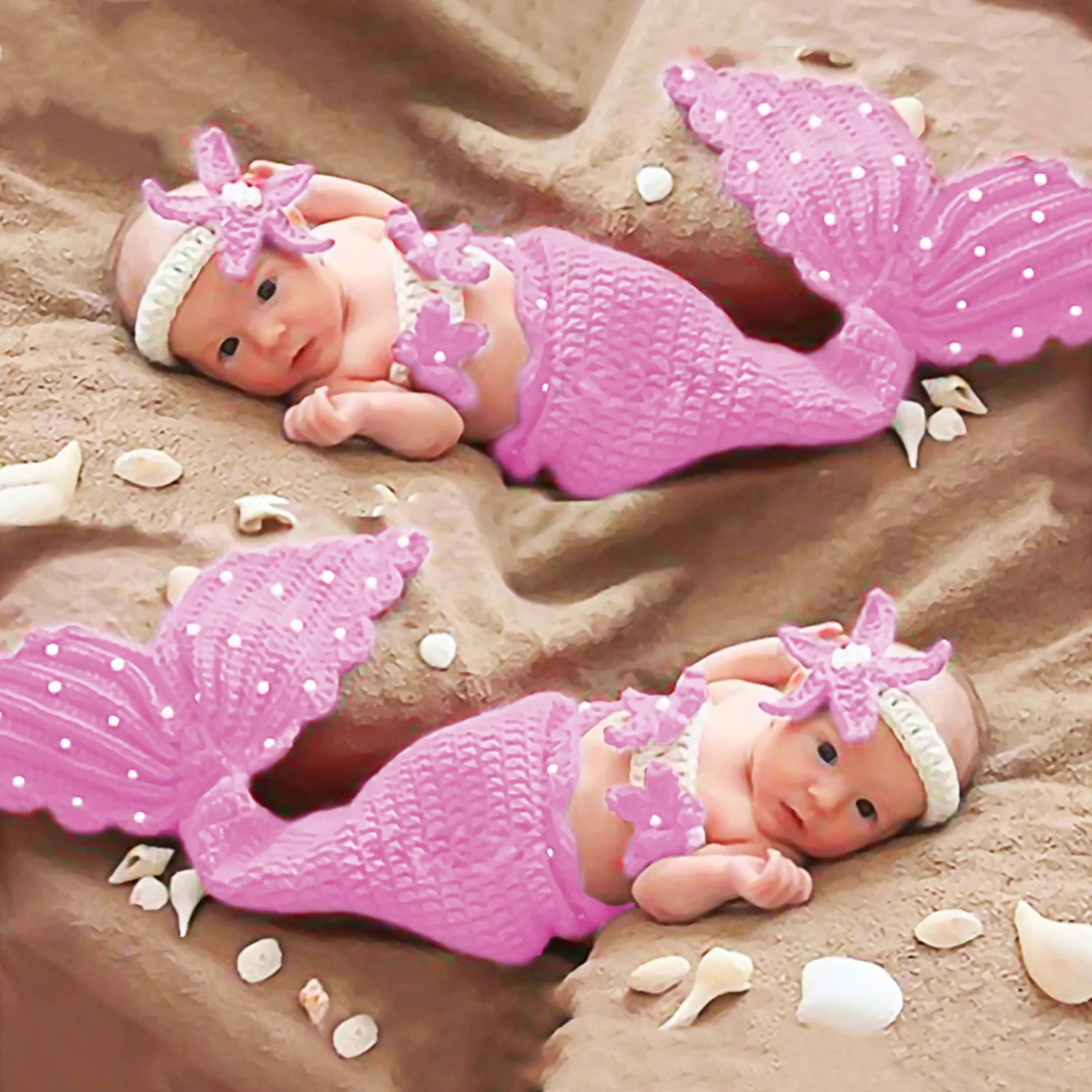 Newborn Photography Photo Prop Cute Knitted Mermaid Costume with Tail Bra Headband for Baby Hand-woven Clothes Photo Accessories