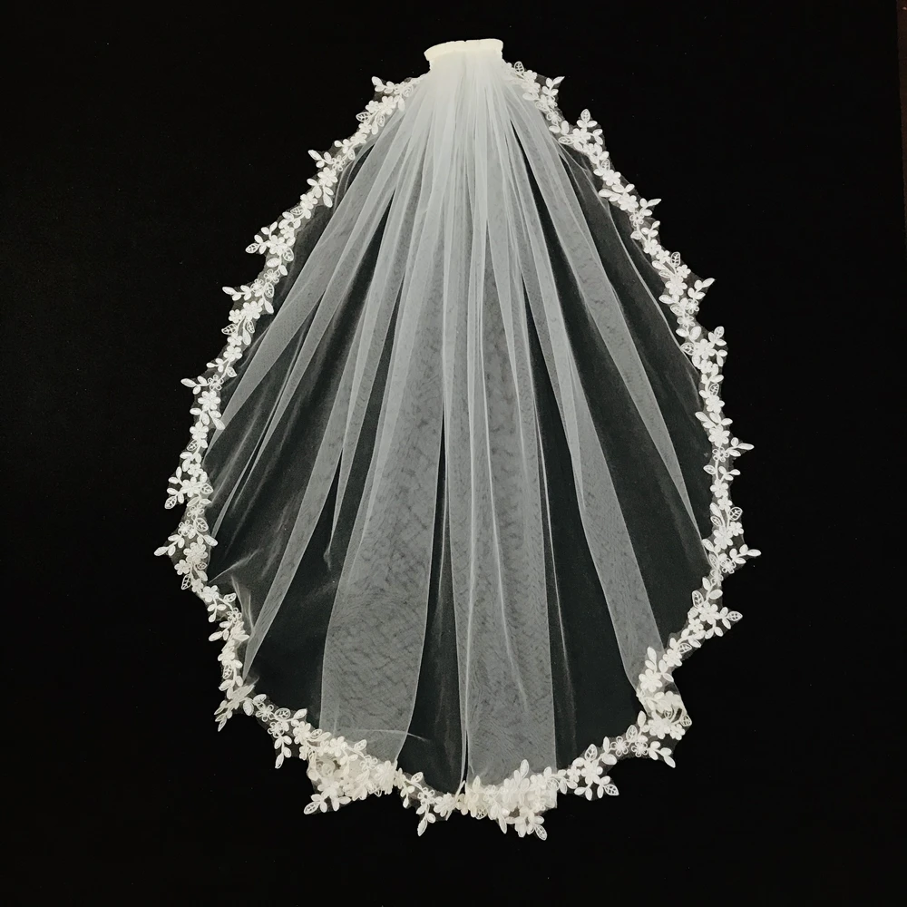 Voile de Mariée Court en Dentelle à une Couche, Blanc/Ivoire, Longueur de Coude, avec Peigne, Accessoires de Mariage, Jour des Amoureux