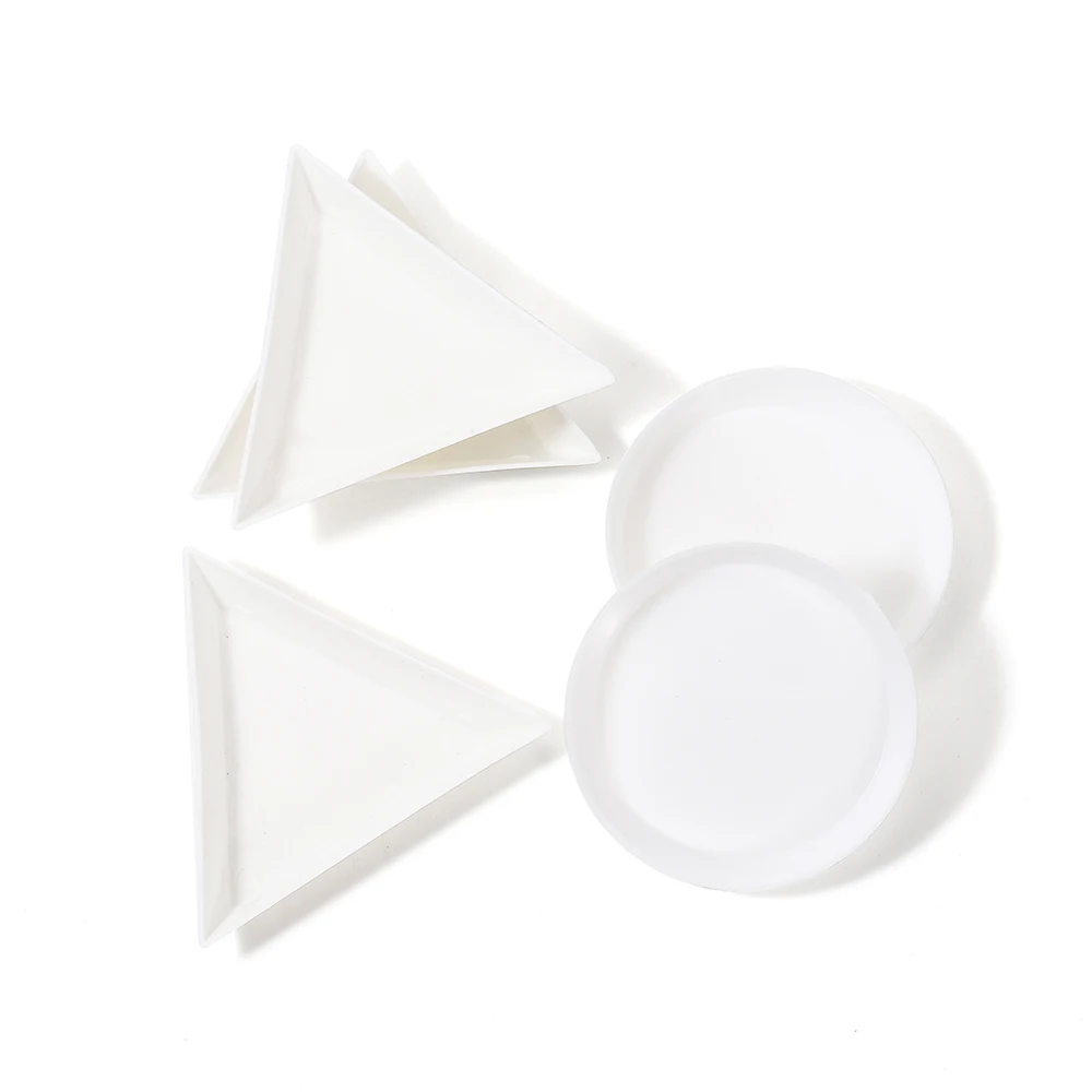 10pcs/lot Environmental Plastic Round Triangle Plate Rhinestone Nail Art White Container For Bead Display Tray Handmade Supplies