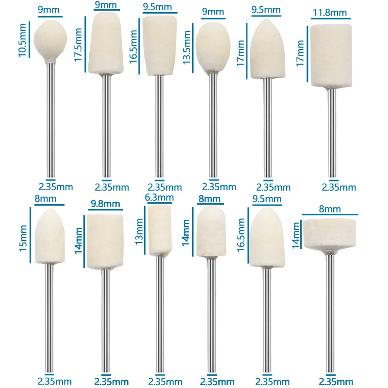 Rueda de pulido de montaje de fieltro de lana, diámetro exterior de 8-11,8mm, broca de molienda, herramienta rotativa, cabezal de molienda, vástago