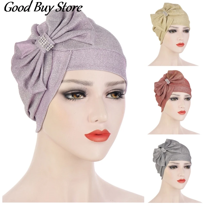 Fashion Muslim Headscarf Women Hair Wrap Stretch Bandana Bowknot Head Cover Female Indian Style Hat Turban Beanies Chemo Caps