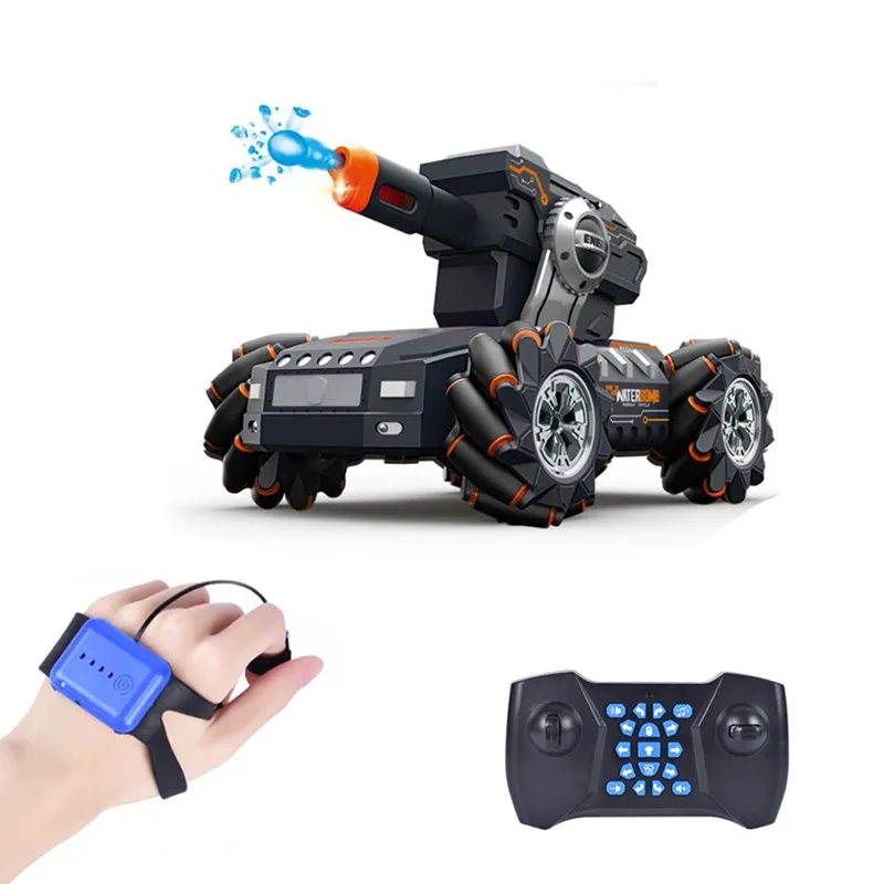 Multifunctional RC Tank Dual Mode Remote Control Gesture Control Launching Water Bombs 360 Degree Drift Remote Control Tank Toy