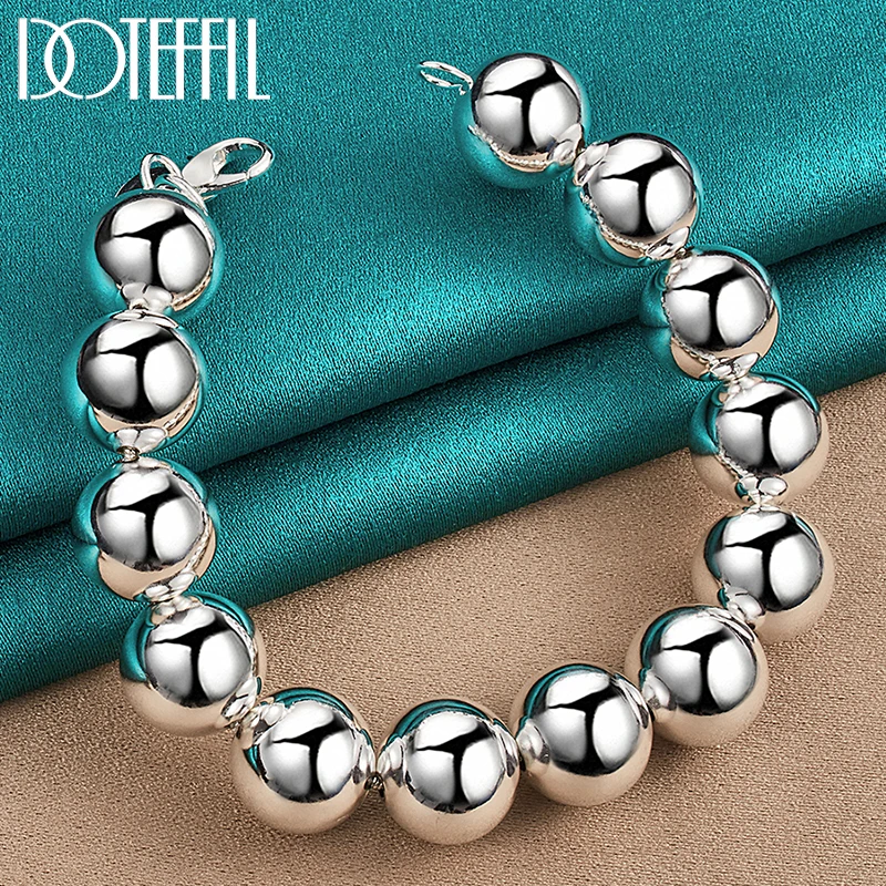 DOTEFFIL 925 Sterling Silver 14mm Okrągły pusty koralik Łańcuch kulkowy Bransoletka dla kobiet Mężczyzna Urok Biżuteria zaręczynowa ślubna