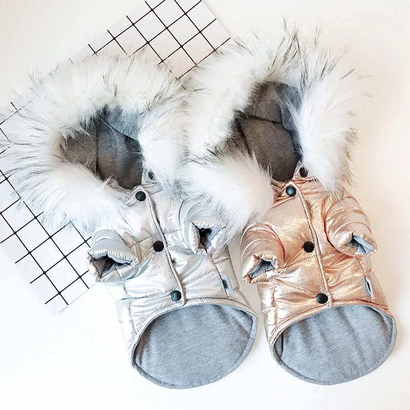 Winter Small Dog Clothes Big Fur Collar Puppy Coat Jacket French Bulldog Pet Dog Clothing Waterproof Hoody Outfits Dog Costume