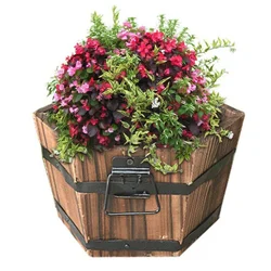 Bucket Flower Pots Tub Towl Rustic Style Wooden Barrel Brown Garden High-quality Outdoor Indoor Retro Easy To Move Planter Urns