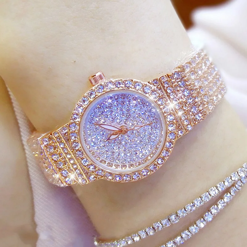 Orologi da donna con diamanti Bs Bee Sister Luxury Brand quadrante piccolo orologi da donna in oro rosa lucchetto da donna in acciaio inossidabile Bayan Kol Saati