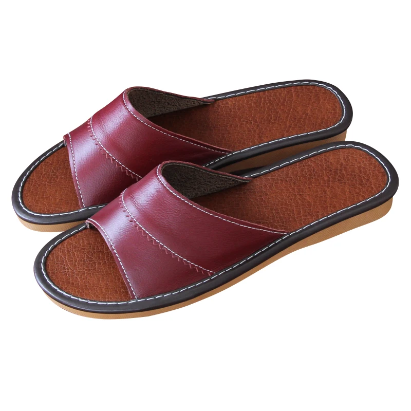 Indoor slippers unisex Split leather home shoes women flat 2020 wide slippers female Weightlight shoes