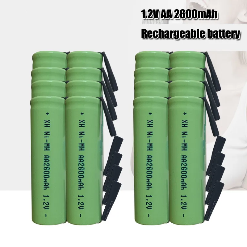 ใหม่1.2V AA แบตเตอรี่แบบชาร์จไฟได้2600Mah Ni-MH Cell สีเขียวเปลือกเชื่อมแท็บสำหรับ Philips เครื่องโกนหนวดไฟฟ้ามีดโกนแปรงสีฟัน