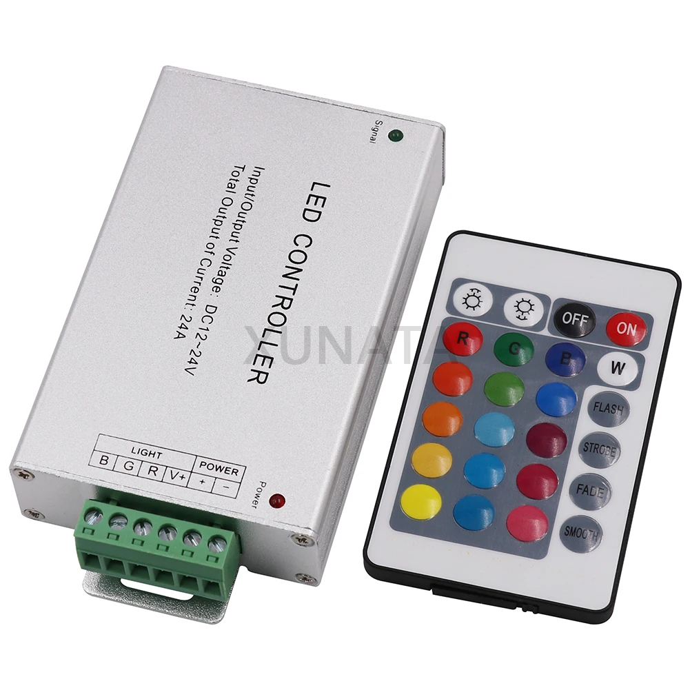 

​24A Led Controller DC 12-24V 24key IR Remote Control RGB Led Controller Aluminum 3CH*8A For 5050 3528 2835 RGB Led Strip Light