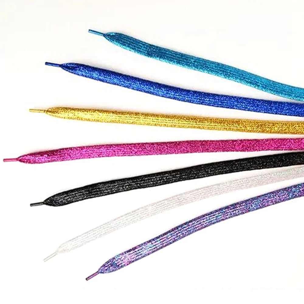 140 CM Metallic Glitter Shiny Gold Silver Thread Sport Sneaker Flat Shoelaces Bootlaces Flat Strings