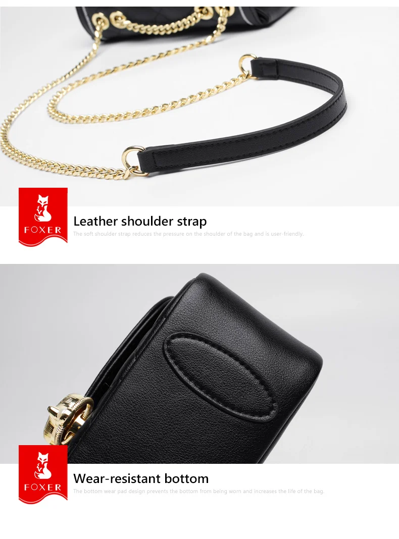 FOXER Damen-Umhängetasche aus Spaltleder mit Kettengurt, Elegante Klassische Crossbody-Tasche mit Rautenmuster, Damen-Messenger-Taschen – Detail 17