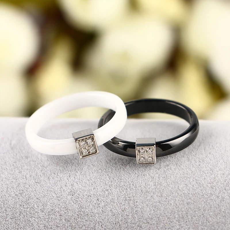 Exquisite 3mm Crystal Ceramic Rings With Tiny Cute Ceramic Earrings For Women Fashion Jewelry Wedding Party Jewelry Set Gifts