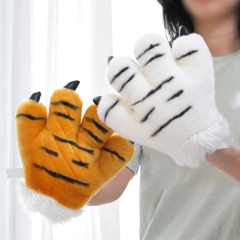 Simulation Paw Plush Gloves Striped Animal Stuffed Padded Hand Warmer Halloween Cosplay Costume Mitten Au17 21