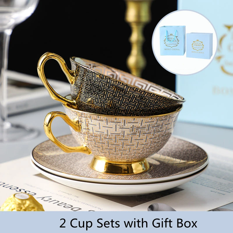 

Bone China Coffee Mug Set Ceramic Coffee Cup Set Classic Grid Mug Tea Cup with Gifts Box Packing Wedding Gifts