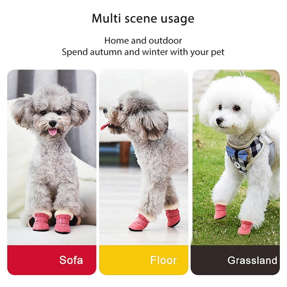 4 Pcs/Sets Winter Dog Shoes For Small Dogs Warm Fleece Puppy Pet Shoes Waterproof Dog Snow Boots Chihuahua Teddy Yorkie Shoes