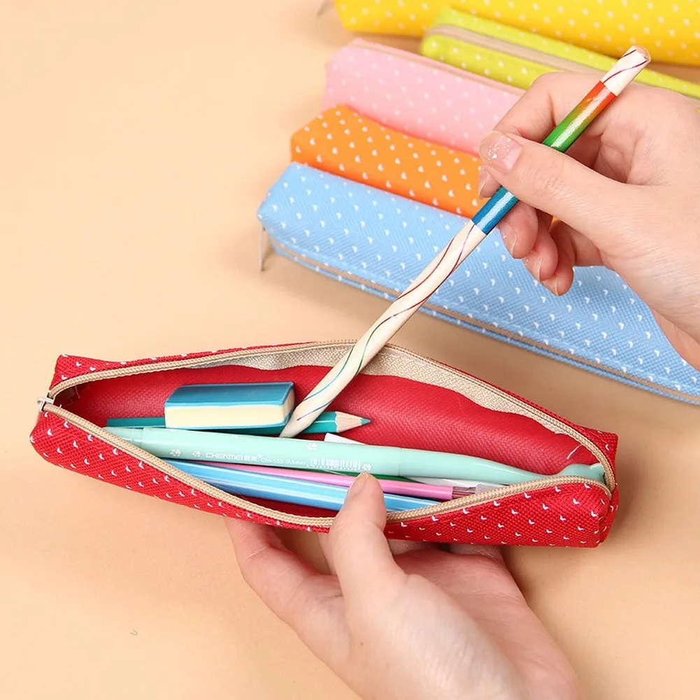 1PC Kawaii Mini Bunte Dot Muster Studenten Kinder Leinwand Stift Tasche Zipper Bleistift Fall