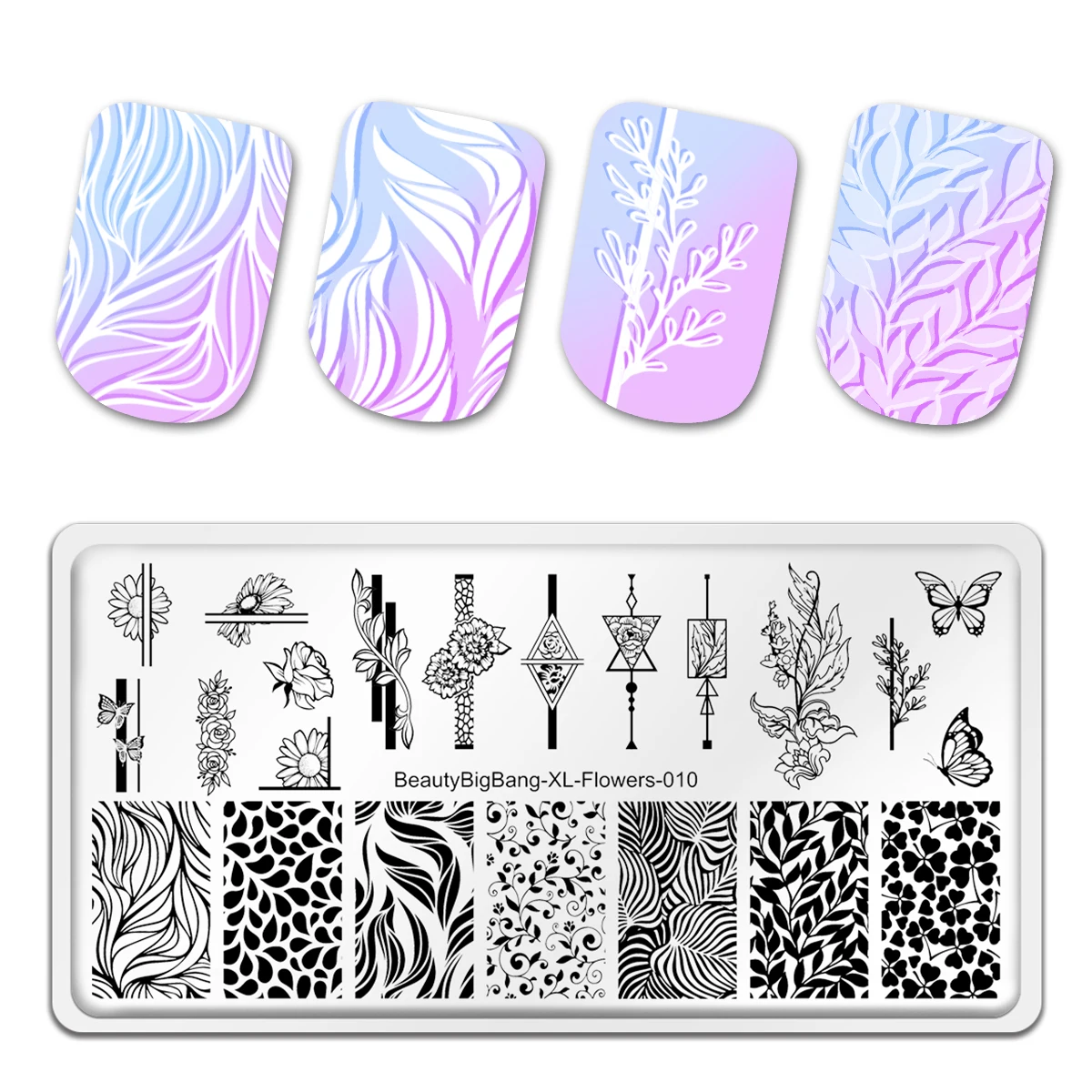 Beautybigbang DIY Nail Stamping Plate Butterfly Grass Image Stainless Steel Nails Art Template Stencil for Women Flower 010