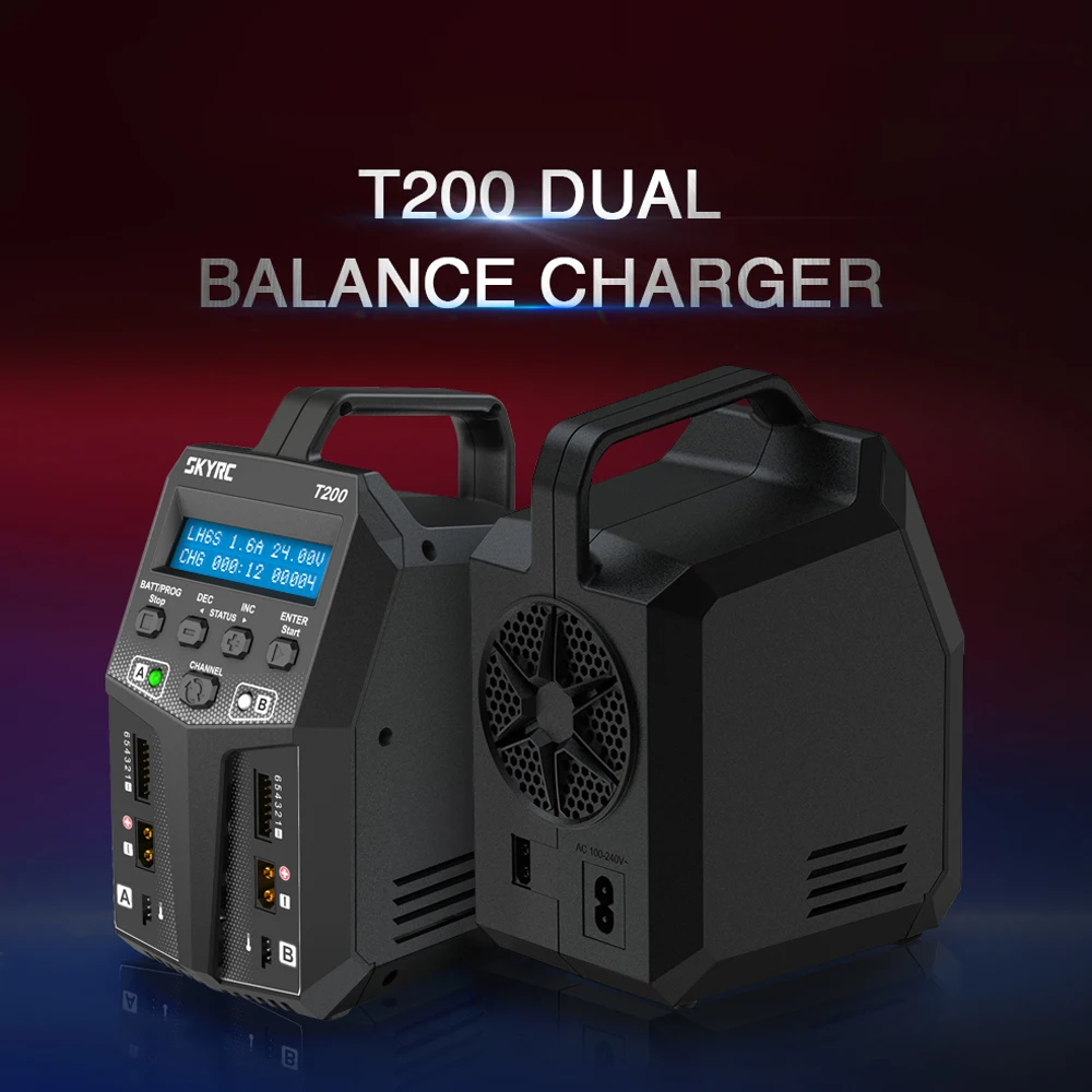 

2019 New SKYRC T200 Dual AC/DC Balance Charger 12A 100W XT60 Plug For LiPo Li-ion LiFe NiCd NiMH PB LiHV Battery