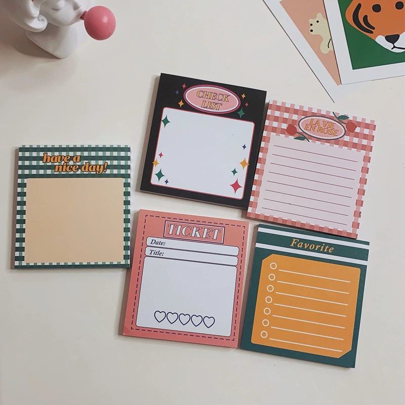 50 Sheets Kawaii Retro Sweetheart Memo Pad Ins Message Notes Decoration Notepad Scrapbooking Student Notes Paper Stationery