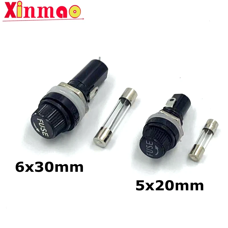 1set 5*20/6*30mm Fuse + Holders 5X20 6x30 Black Insurance Tube Socket Fuse Holder For Insurance Panel Mount Fuse Holder