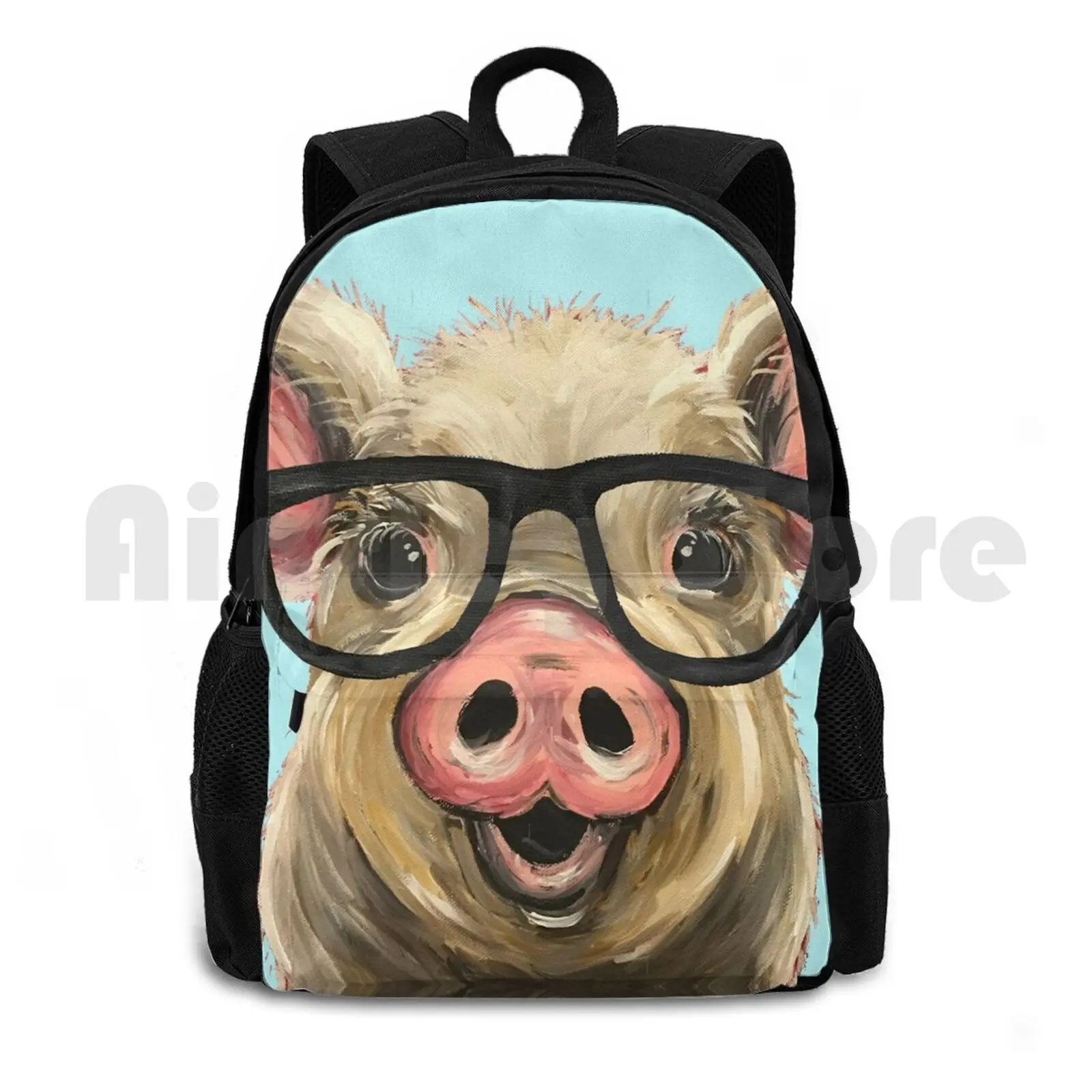 Cute Pig Art , Pig With Glasses Outdoor Hiking Backpack Waterproof Camping Travel Pig Art Pig Pig Pig Pig Pig Pig Painting Pig