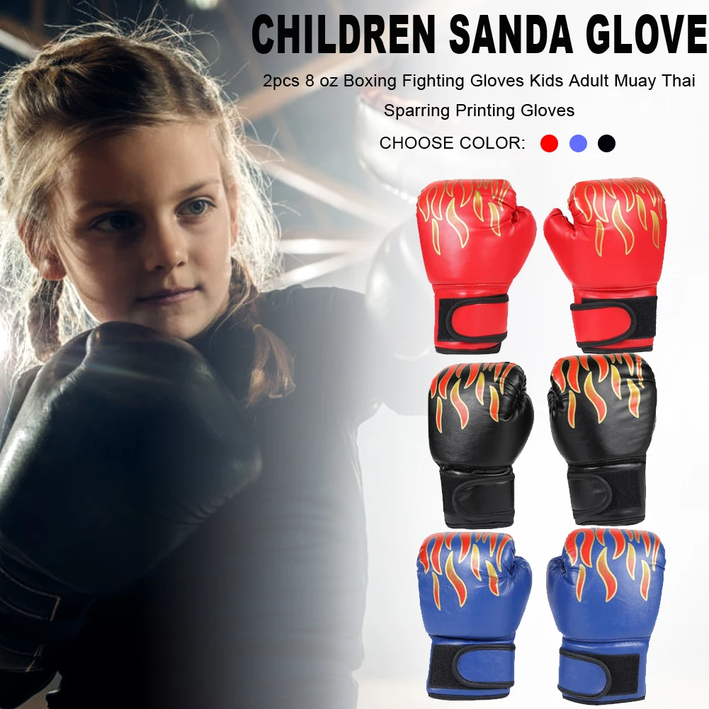 

2PCS Kids Children Boxing Gloves Taekwondo Professional Flame Mesh Breathable PU Leather Flame Glove Sanda Boxing Training Glove