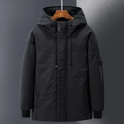 Men 2023 Winter New Long Casual Thick Fleece Hooded Waterproof Down Jacket Coat Men Outwear Fashion Pockets Down Jacket