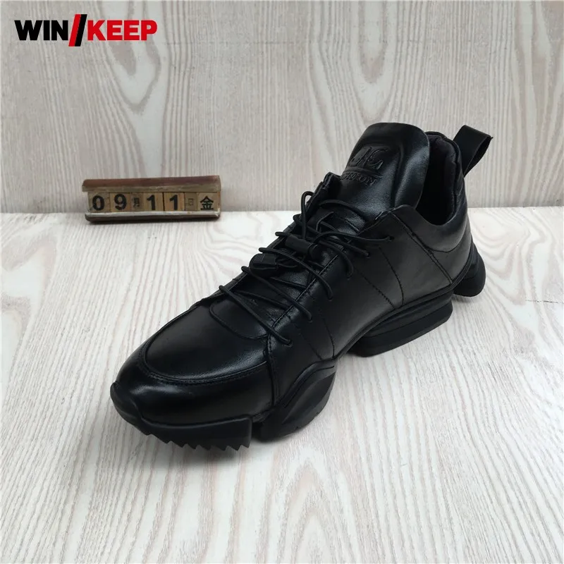 Outdoor Running Shoes Men Lace Up Genuine Leather Sneakers Round Toe Cushioning Jogging Trainers Male Gym Fitness Sports Shoes