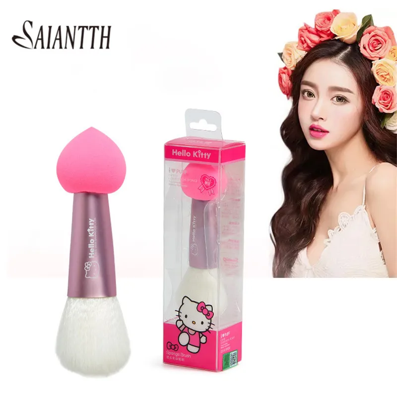 Saiantth double-end hello makeup brushes dual-use make up sponge puff portable powder blush foundation brush cosmetic pincel