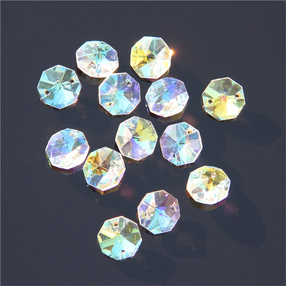 Crystal AB Color 14mm 2000 Pieces Octagon Beads With Two Holes Feng Shui Glass Pendant Parts For Lighting