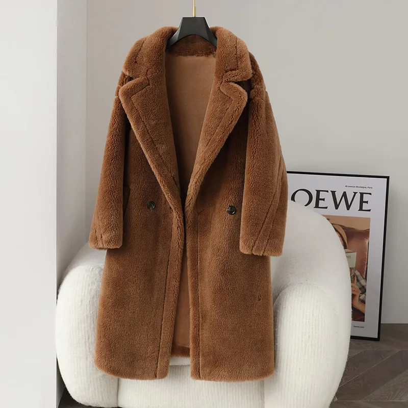 Imagem -04 - Nova para Mulheres 100 Real lã Cabolsa de Peluche Oversize Natural Pele de Cordeiro Cabolsas Longos Feminino Jaquetas Inverno Outerwear Roupas 2023