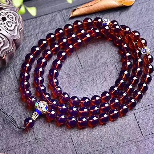 Genuine Natural Blue Amber 108 Beads Bracelet Dominican Violet Wax 6mm Women Real Amber Crystal Fashion Reiki Stone AAAAA
