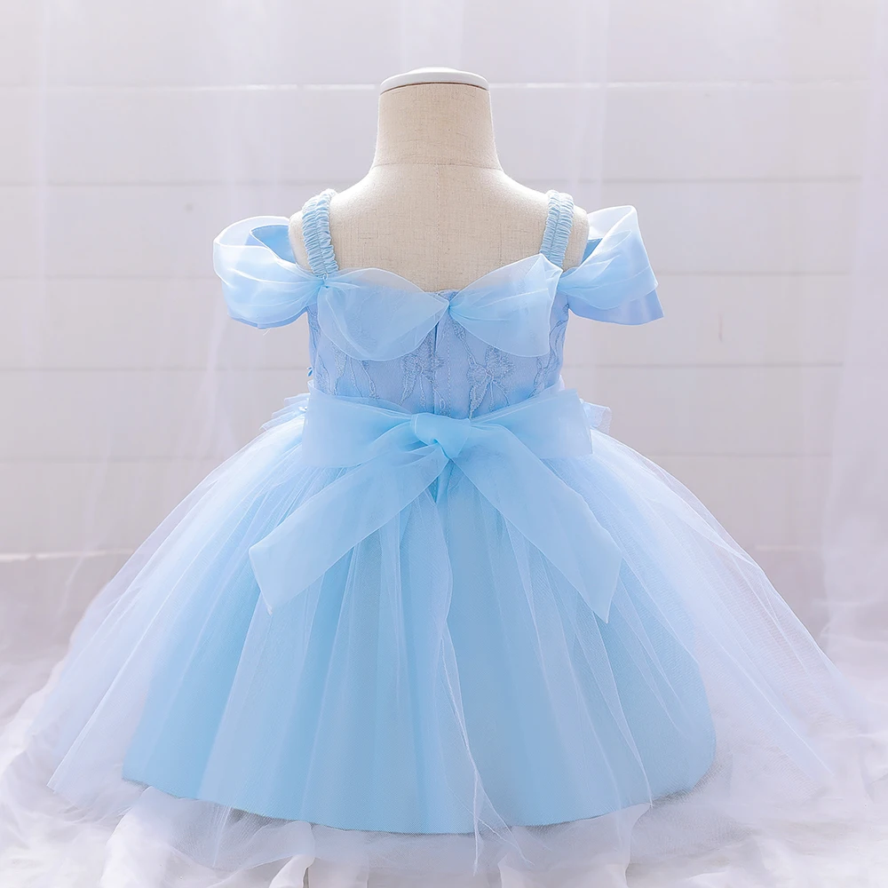 New Infant Baby Girl Dress Petals Tulle Baptism Dresses for Girls 1 Year Birthday Beading Party Wedding Baby Clothing