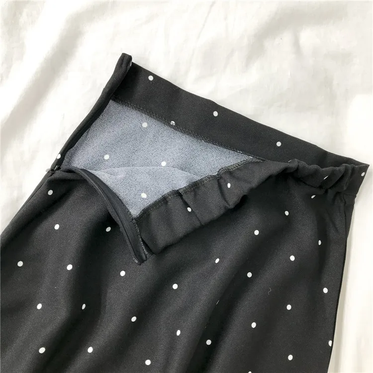 2021 Summer Women Black Polka Dot Chiffon Long Skirt Elegant Lady High Waist Maxi Skirts Casual Boho Beach Vintage Slim Skirt