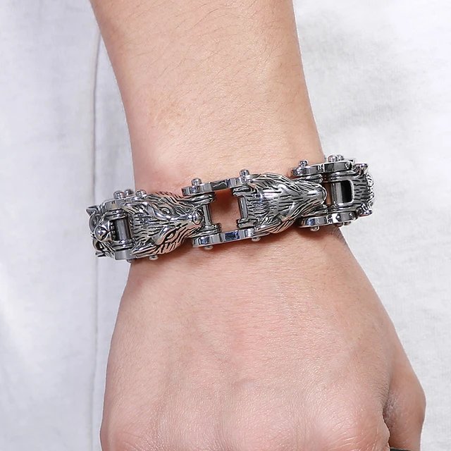 Rock and Roll Men s Bracelet Heavy And Study 20MM Bike Chain Wolf Head Bracelets For Men Massive Male Biker Jewelry Accessories AliExpress