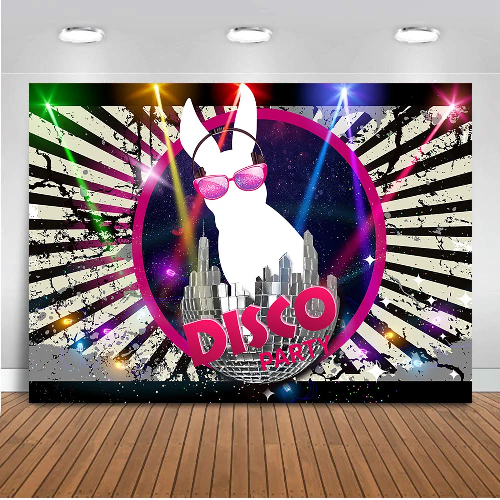 Disco Partyการถ่ายภาพฉากหลังRockกระต่ายHip Hop 80S 90Sวันเกิดพื้นหลังลายเส้นนีออนPhoto Studio Photobooth