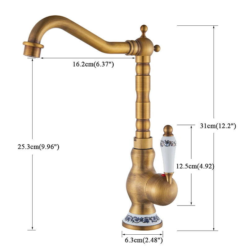 

Vidric Euro Retro Antique Brass Basin Faucet Porcelain Creamic Single Handle Mixer Tap 360 Rotation Bathroom Faucet torneiras