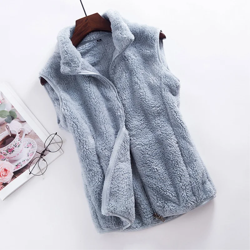 Polar Fleece Vest Women 2021 Autumn Winter High Collar Zipper Sleeveless Jacket Thick Warm Vest Brief Garment Solid Color Coat