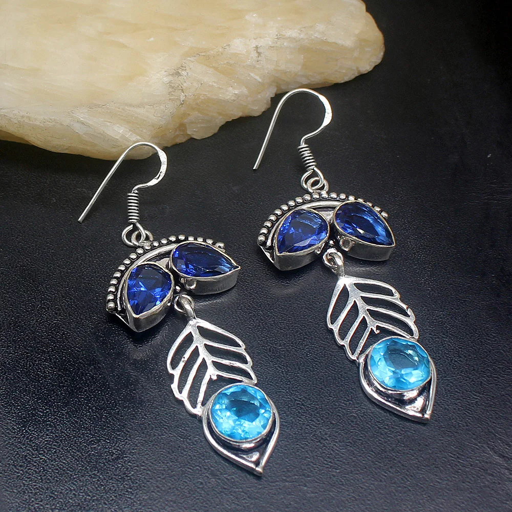 

Gemstonefactory Big Promotion Single Unique 925 Silver Vintage Blue Topaz Women Ladies Gifts Dangle Drop Earrings 20212199