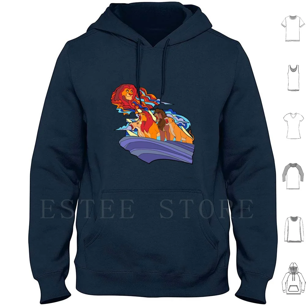 Sudaderas con capucha sin título de manga larga Rey León Simba Nala Kovu Kiara Pride Mufasa Nubes unidas rugido León rugiente gato tigre