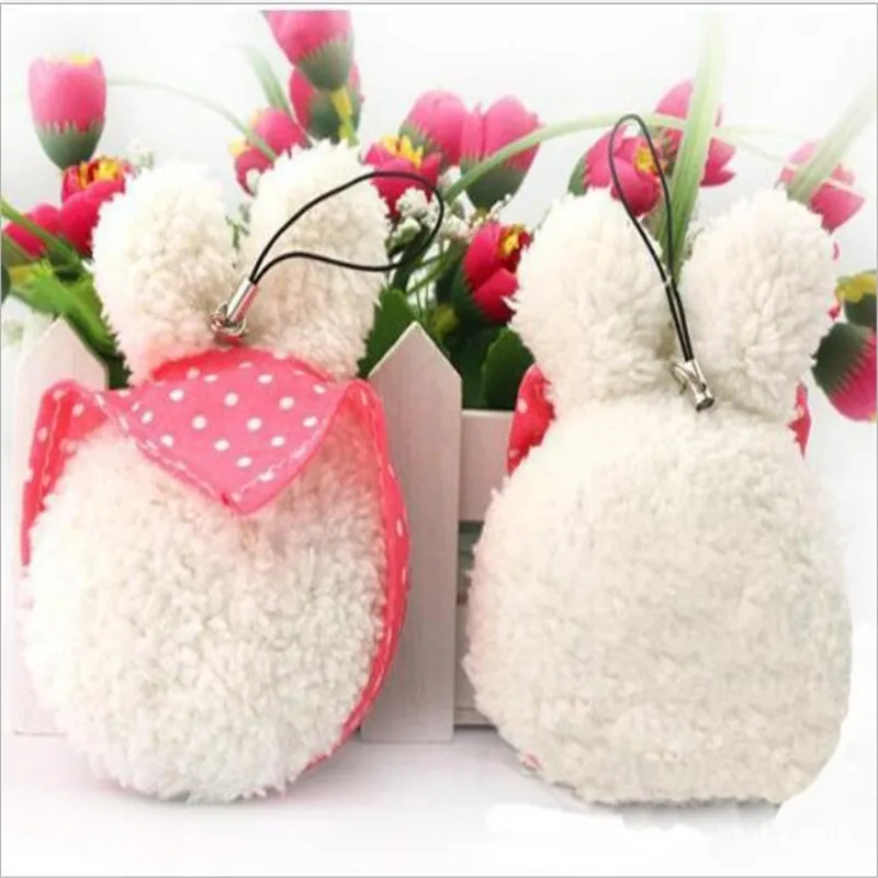 2PCS=1Lots Cute Plush Toys Rabbit Pendant Mobile Phone Chain Hanging Doll Bag Pendant Wedding Throwing Gifts Wholesale