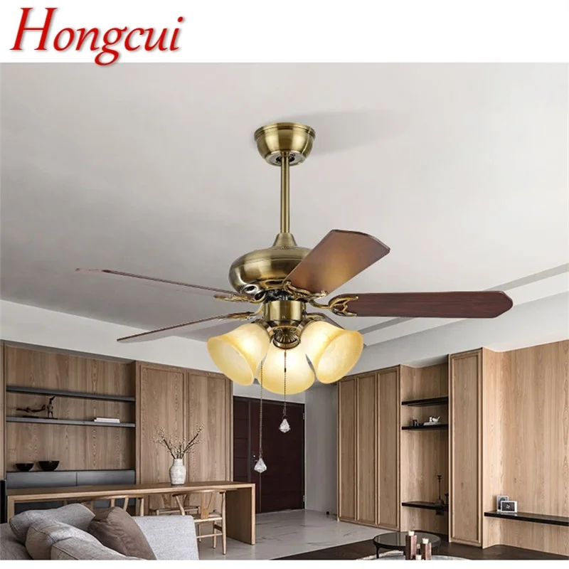 

Hongcui Modern LED Ceiling Fan Light With Remote Control Wooden Fan Blade 220V 110V For Home Dining Room Bedroom Restaurant