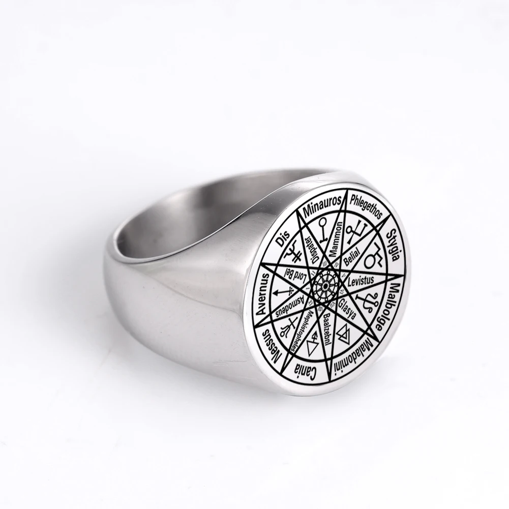 Nine Hells and Layer Rulers Solomon Seal Punk Ring for Men Women Stainless Steel Engraving Viking Men\'s Signet Ring Jewelry