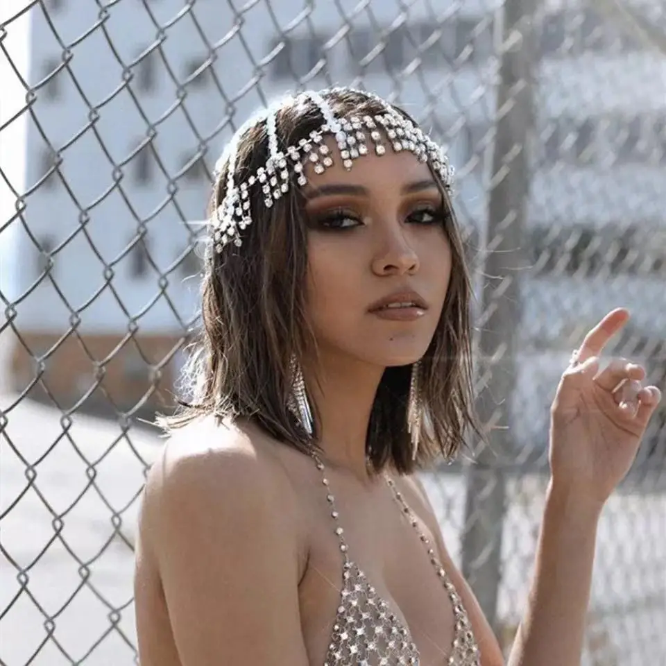 Fashion luxury shining Rhinestone hollow mesh headdress Hat Women's hair ornament BLING crystal headdress headdress jewelry gift