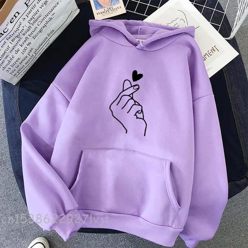 Women Hoodies Casual Finger Heart Love Pattern Hoody Sweatshirts Fashion Hoodie Camisa Streetwear Female Pullovers Streetwear