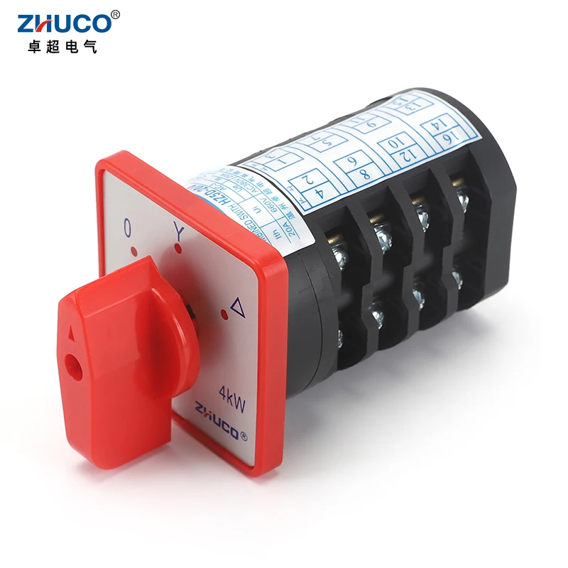 ZHUCO HZ5D-20/4 M07 M08 20A 4Kw 3 Positions 4 Poles Cam Switch For Two-Speed Motor And Star-Delta Starting Combination Switch